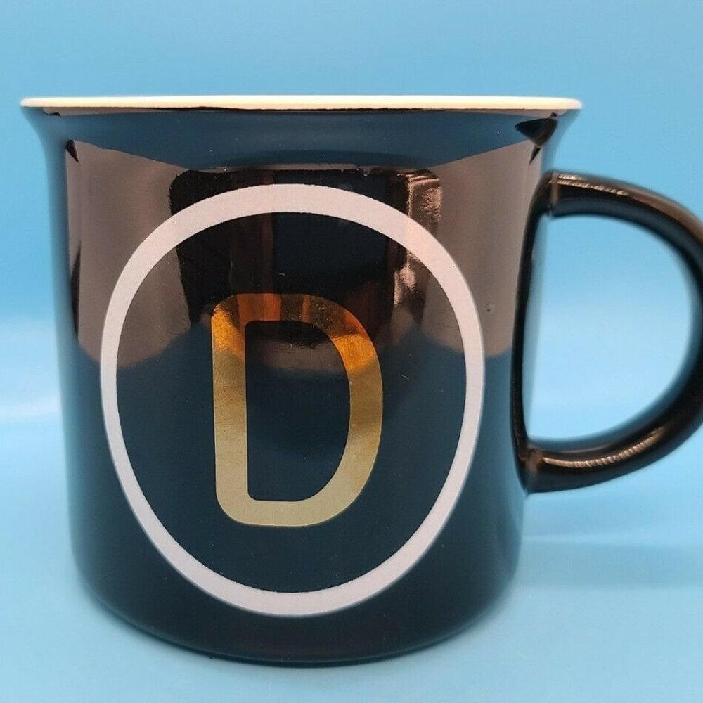 Typewriter Collection Monogram "D" Coffee Mug Tea Cup Black White Gold